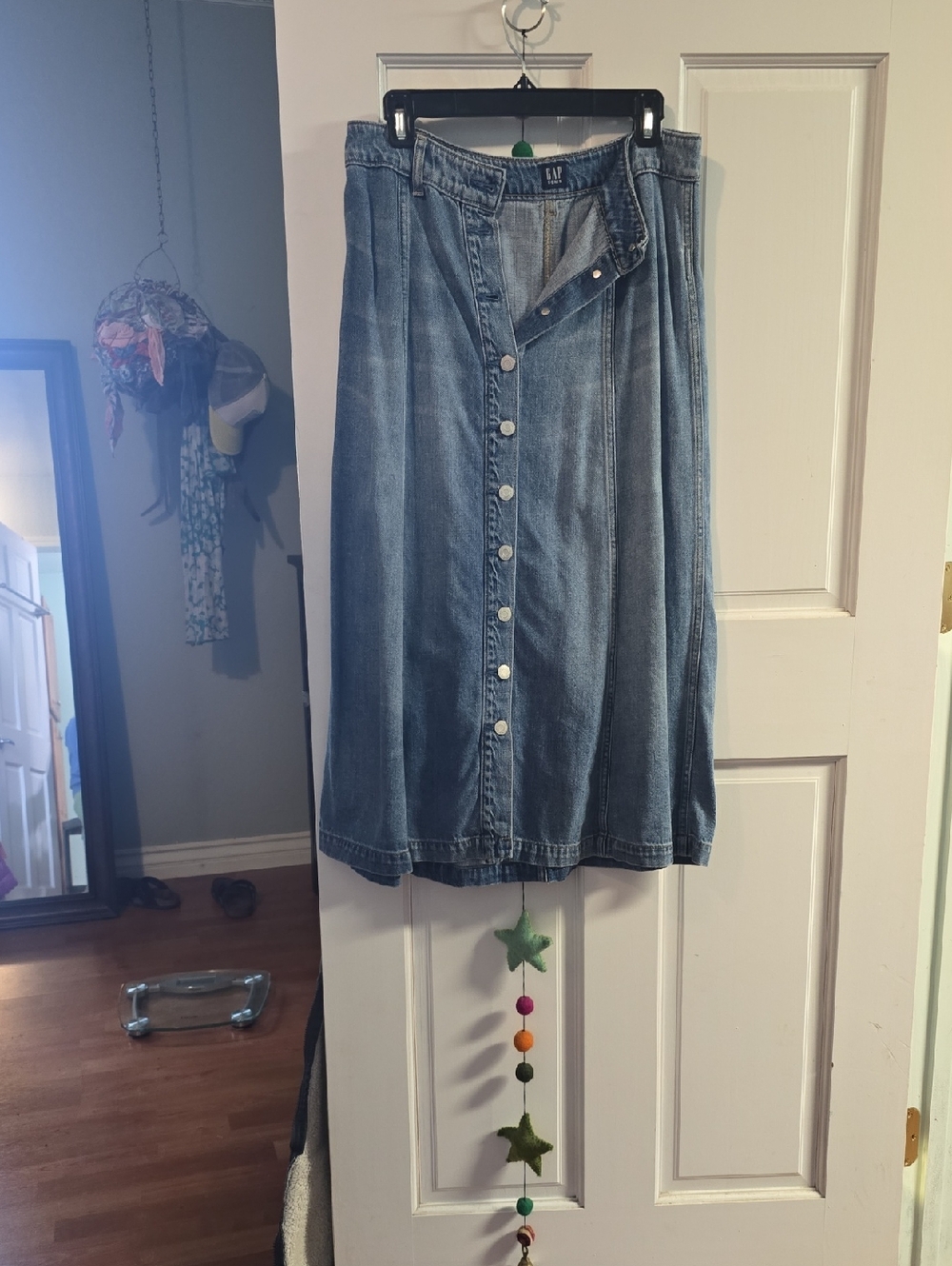 GAP Washed Blue Denim Button-Front Midi Skirt
